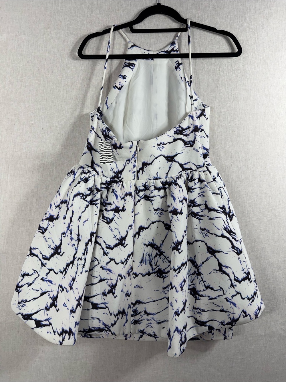 cameo White Marble Halter Peplum Mini Dress with Navy Accents - Picture 8 of 11